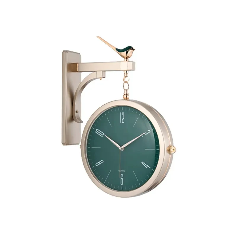 Dark Academia Modern Double-Sided Wall Clock Green Minimalist Hanging Clock