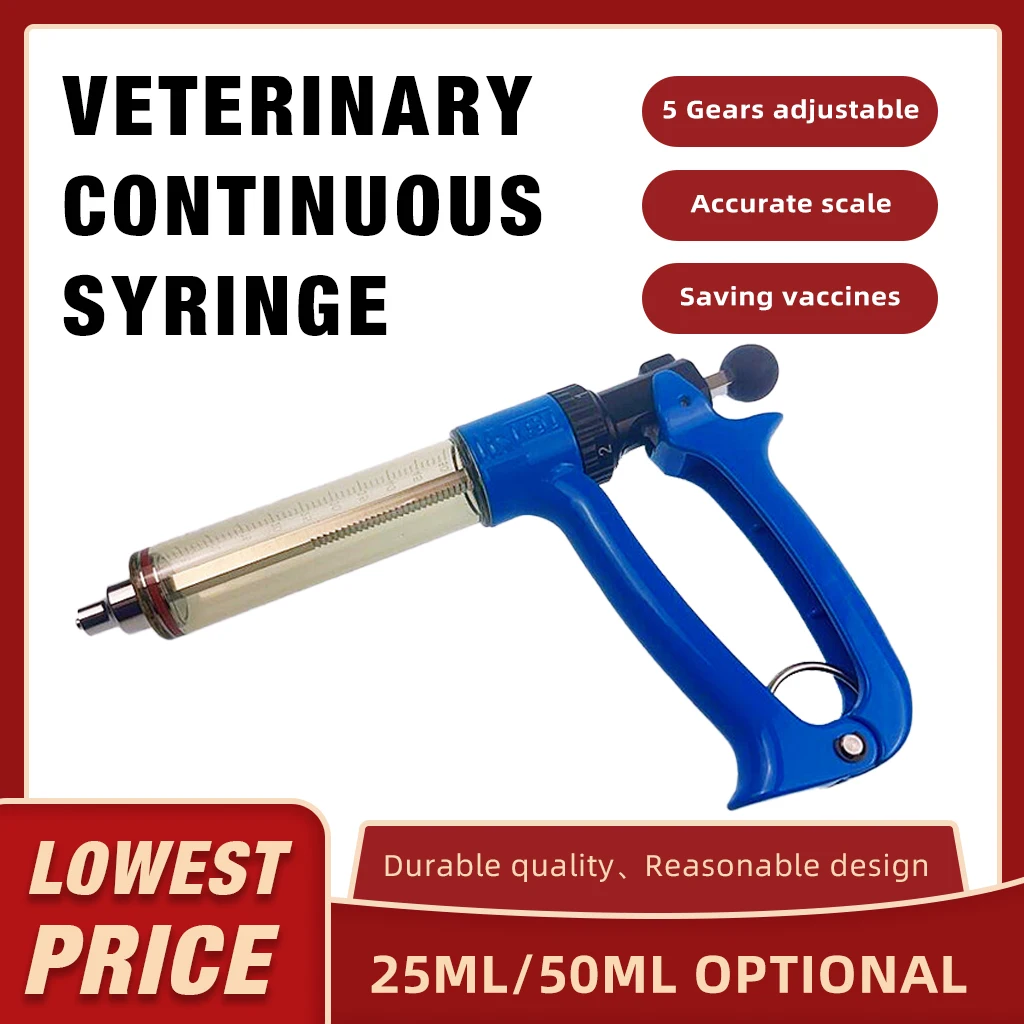 

50ml Veterinary Continuous Syringe 25ml Automatic Injection Animal Syringes Chicken Vaccine Feeder Tool FARM Inject Free Needles