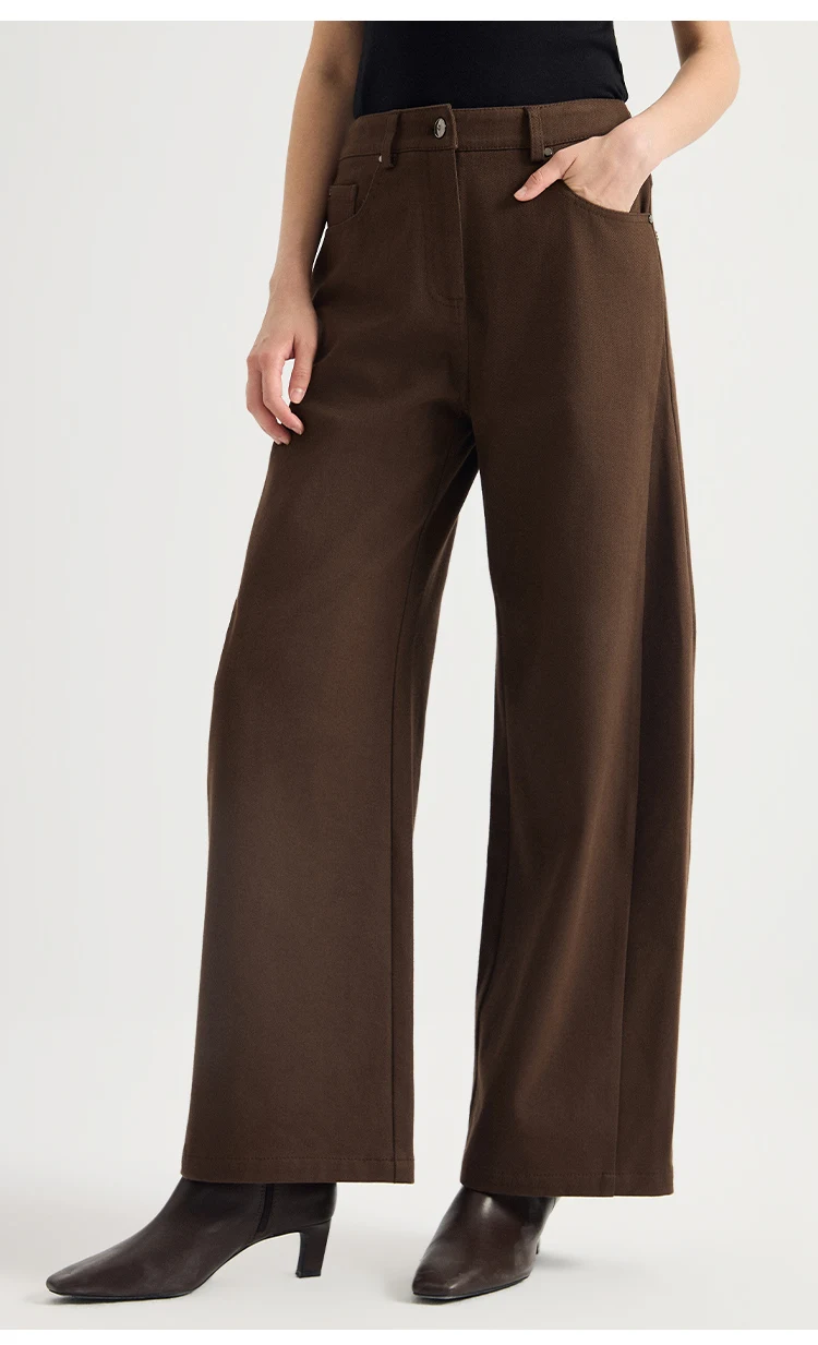 KL7624028 Damen Baumwollmischung High-Waist Weite Hose mit 5 Taschen, Ledergürtel und geradem Schnitt – Dezenter Luxus für den Frühherbst – Detail 7