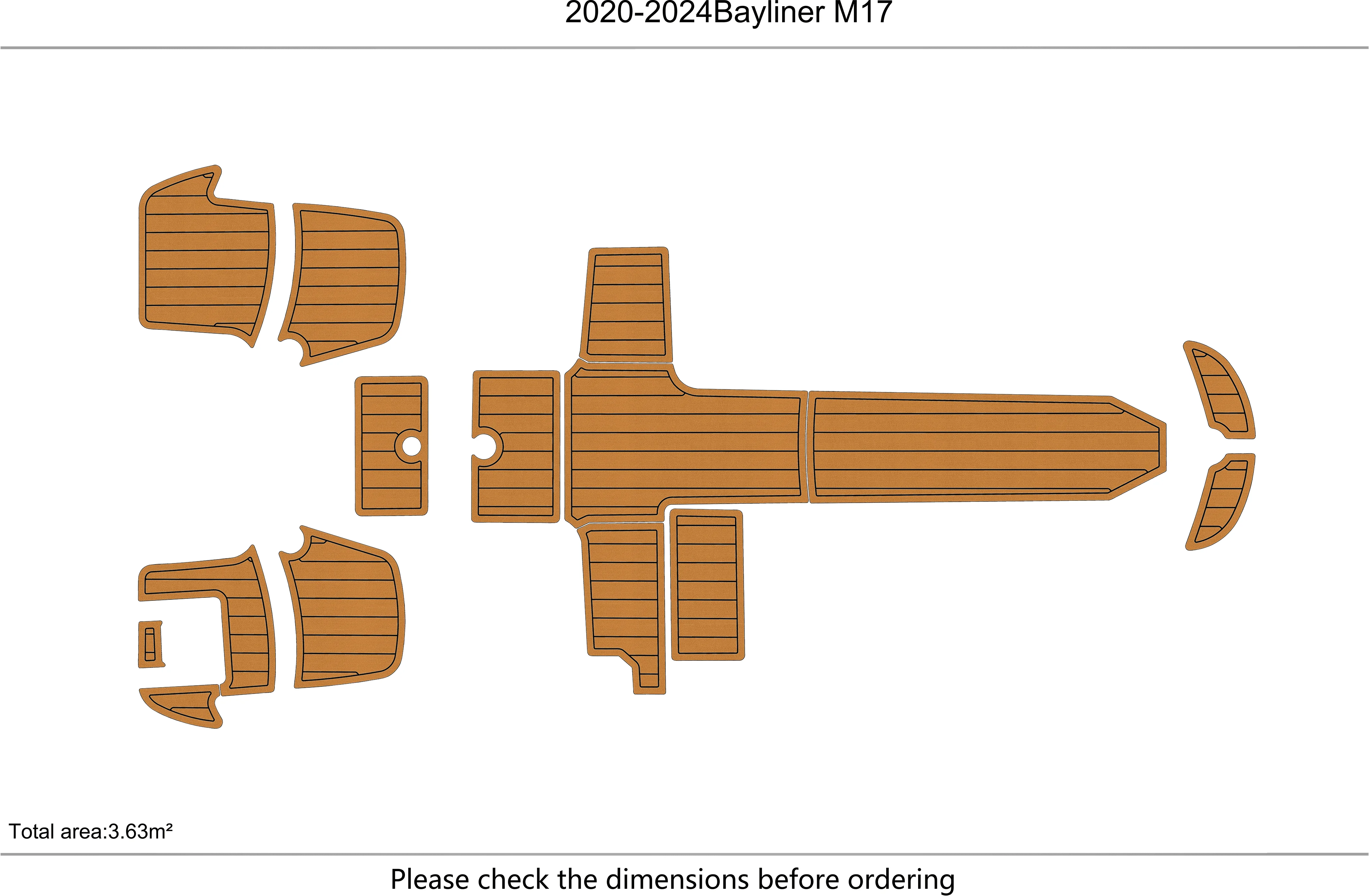 2020-2024 Bayliner M17 1/4 "6 مللي متر إيفا رغوة عدم الانزلاق بولي كلوريد الفينيل خشب الساج التزيين البحرية حصيرة سيديك أكوا السجاد أرضية بحرية #2