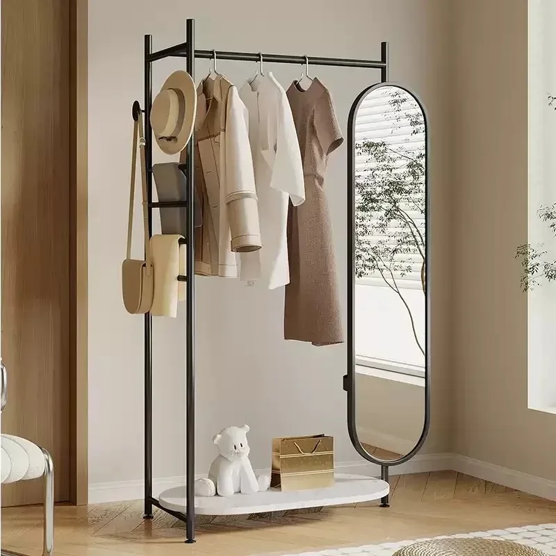 Nordic marble floor-to-ceiling rotating full-length mirror coat rack integrated