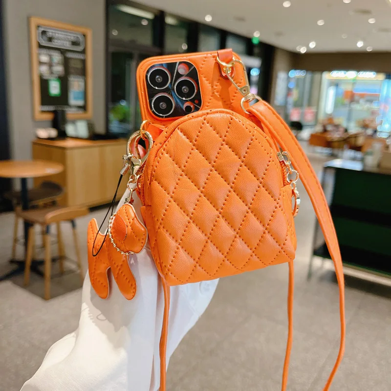 

Suitable for IPhone 14 Detachable Card Bag 13 Promax Crossbody Zipper Zero Wallet 12pro Puppy Pendant 11 Luxury Leather Cover