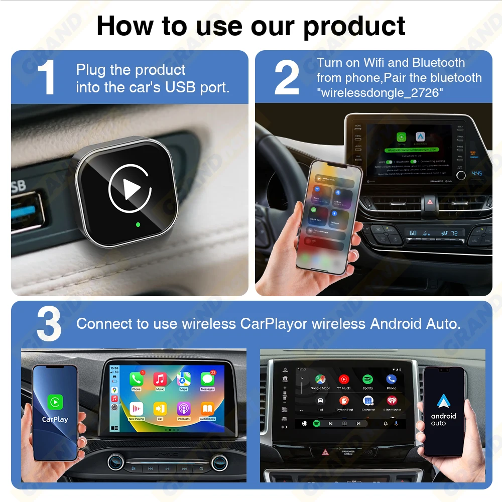 2-in-1 kabelloses CarPlay- und Android-Auto-System, neuer intelligenter Adapter, einfache Plug-and-Play-Installation, stabile Bluetooth- und WLAN-Verbindung, OTA-Software-Updates, passend für 99 % aller Fahrzeuge. – Detail 12