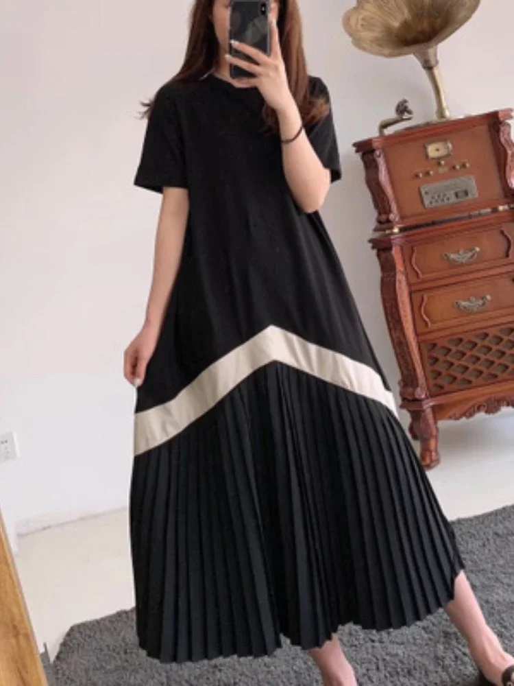 

Women's Long Dress Spring Summer Fashion Short Sleeves Over Knee Elegant Loose Covering Flesh Slimming Dress Women's Clothing