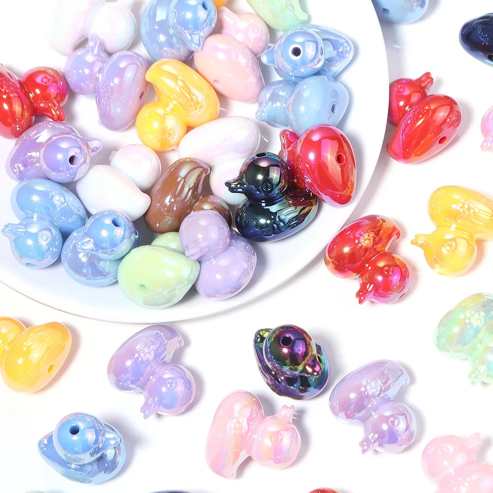 5pcs/lot Acrylic UV Plated 3D Duck Bead Cartoon Bead DIY Jewelry Diy Chain Bracelet Pendant Accessories Decoration