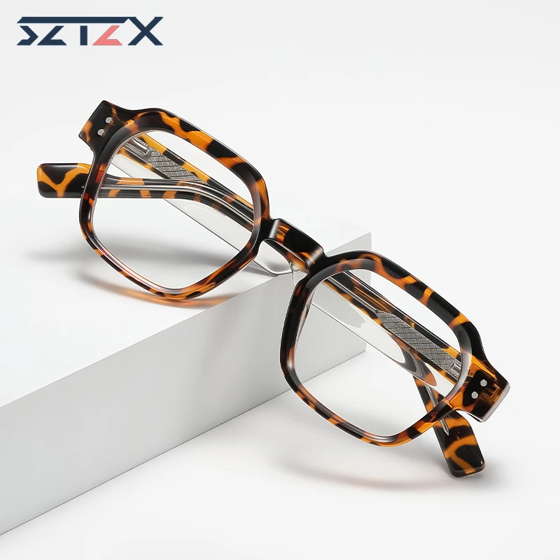 

SZTZX New Fashion Square Frame Anti-Blue Light Reading Glasses for Men Women, Customized Optical Prescription Glasses