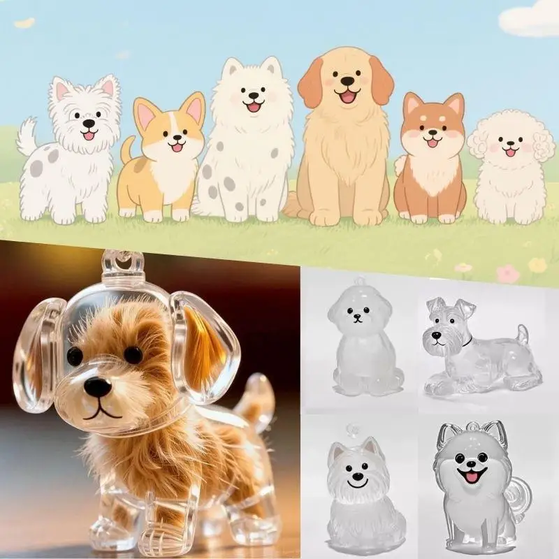 

Cartoon Dog Shape Dog Hair Storage Box DIY Transparent Hair Grooming Pet Hair Keychain Handmade Keyring Puppy Pendants Backpack