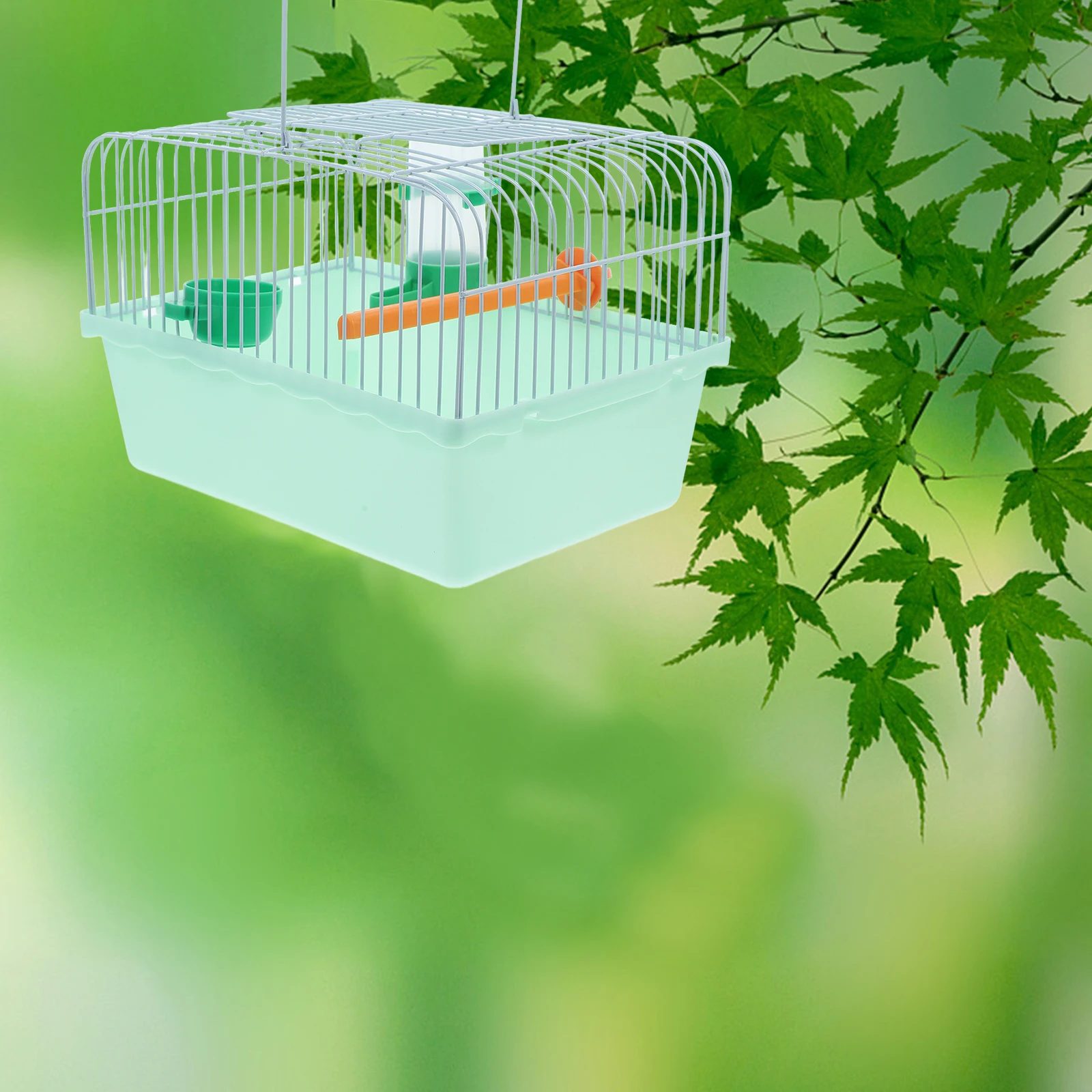 

Portable Bird Cage for Parrots Lovebirds with Perch Food Box Water Dispenser Durable ABS Iron Light Green Outdoor Travel Storage