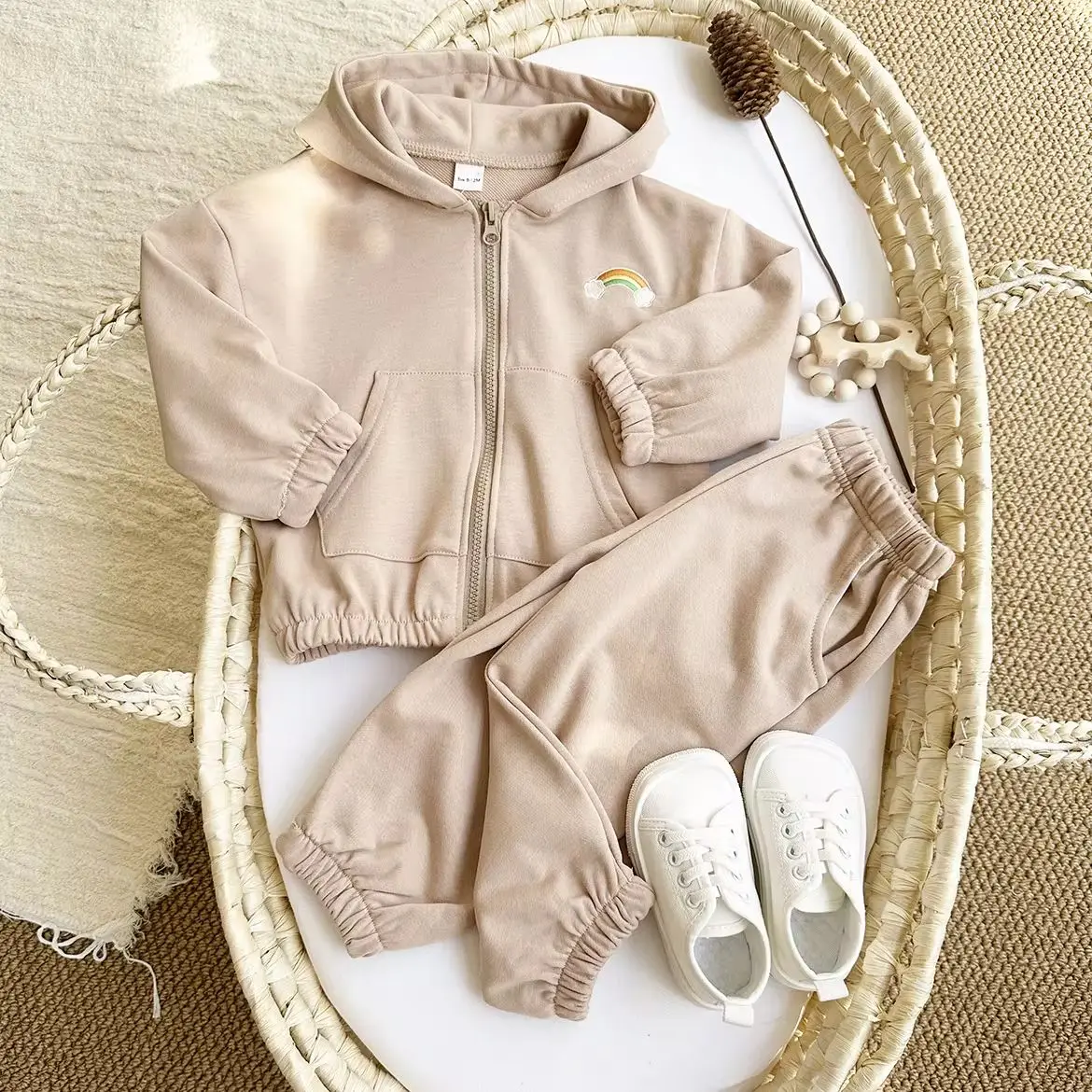 0-4Y Baby Boy Clothes Hoodie Sports Top+Pants Autumn Girl Infant Sets Children Clothing Rainbow Embroidered Hoodies Casual 2PCS