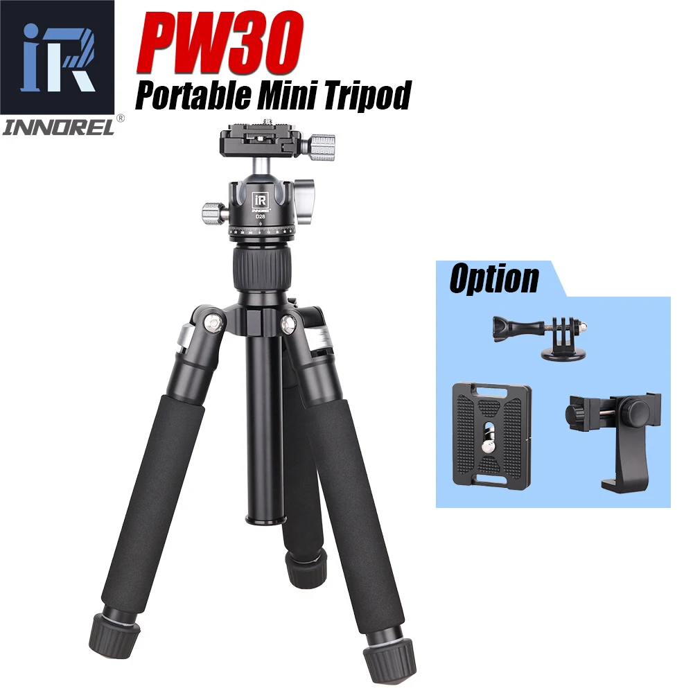 INNOREL PW30 Mini Tripod Aluminum Portable Tabletop Tripod for DSLR Video Camcorder Cell Phone Load 10kg D28 Panoramic ball head