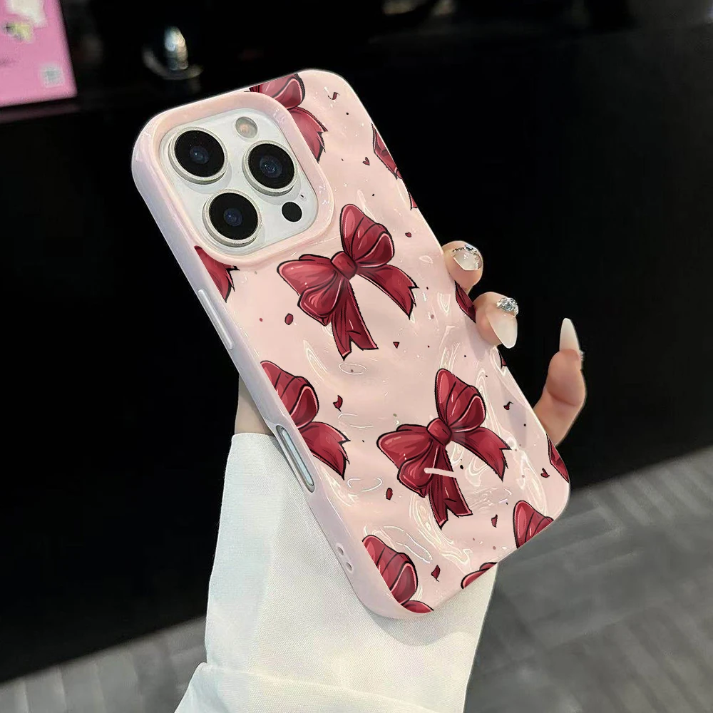 Koreanischer Stil Niedliche Schleifendruck-Handyhülle für iPhone 17 16 15 14 13 12 11 Pro Max 14 Plus 17Air Falten-Wellen-Soft-Silikonhülle – Detail 3