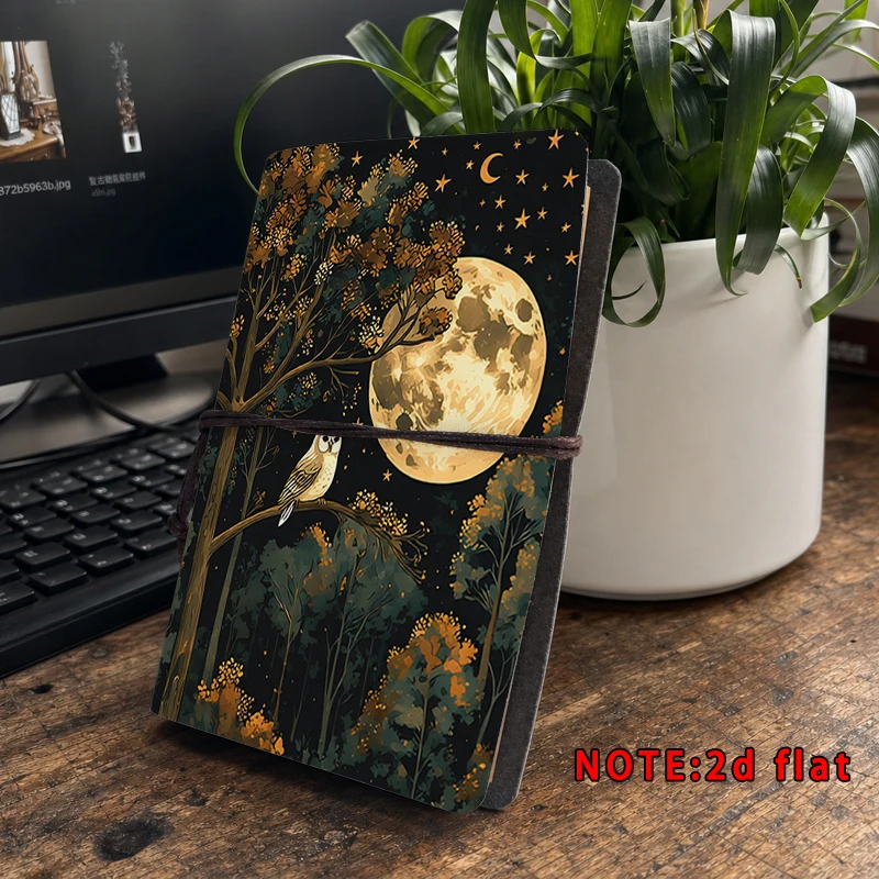 Night Moon Owl Forest Print Notebook Hardcover Elastic Band Travel Journal Diary Notepad Planner Office School Stationery Gift