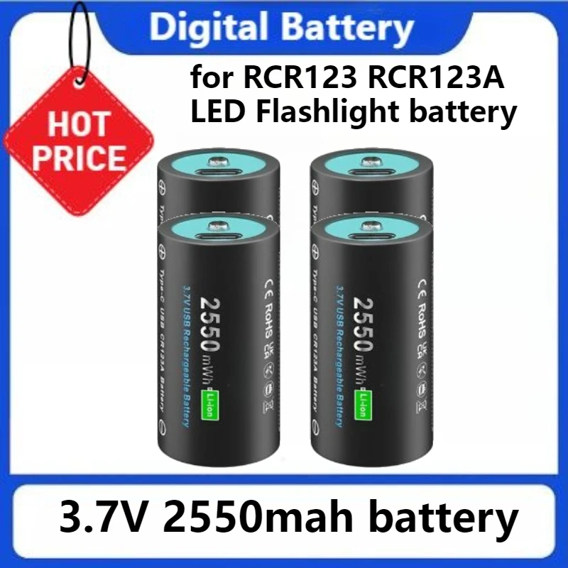 CR123A CR123 16mmX35mm Rechargeable Battery with USB Inport for RCR123 RCR123A LED Flashlight 3.7V 2550mah Battery