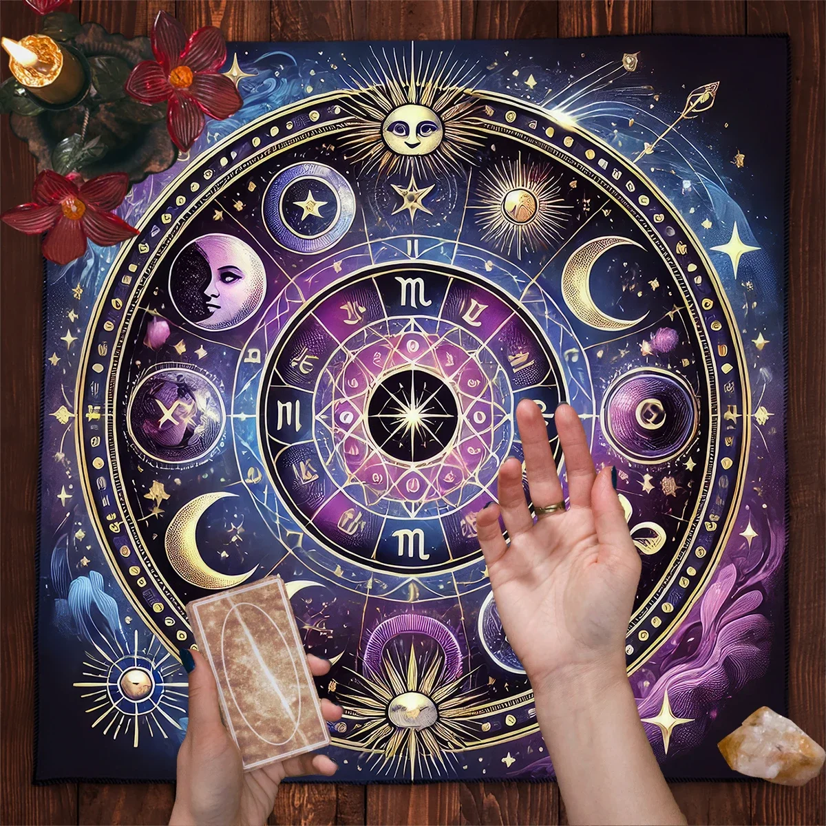Tarot Tablecloth, Sun Moon Star Pattern Divination Mat, Washable Multi-scene Decorative Tablecloth