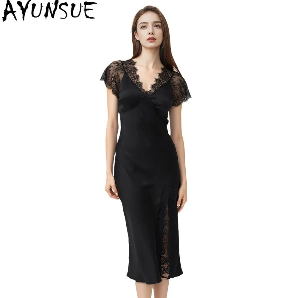 

AYUNSUE 100% Natural Mulberry Silk Night Dress for Women 2026 Summer Dress 19MM Silk Pajama Women's Home Clothes Vestidos Mujer