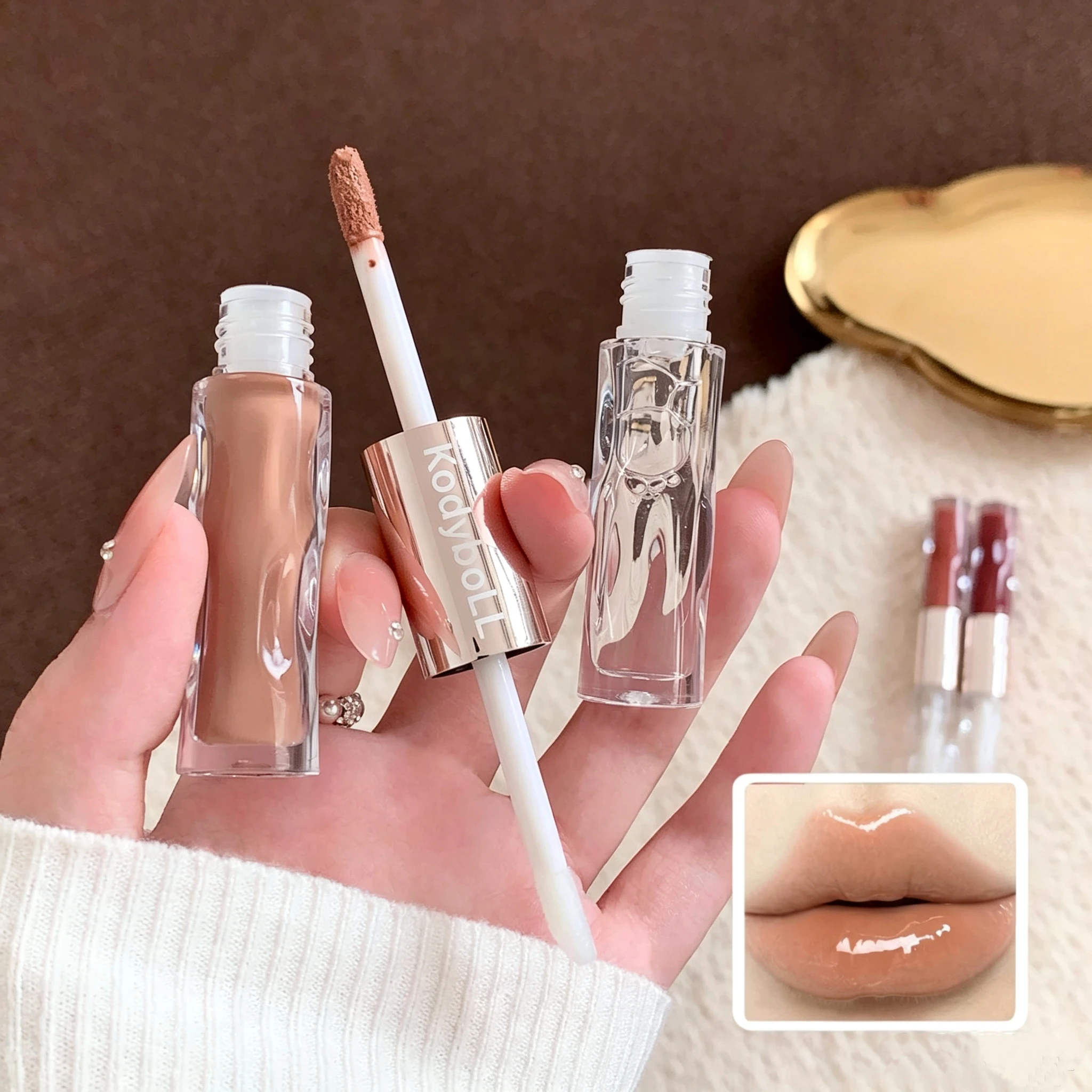 Kodyboll Dual-End Lip Gloss Matte & Mirror Finish Two-In-One Lip Makeup Long Lasting Glass Lips