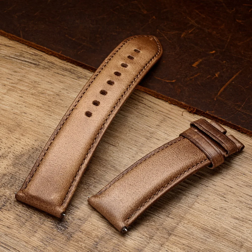 Hemsut Cowhide Leather Watch Bands Quick Release Handmade HORWEEN 100%Genuine Leather Wrist Straps 18mm 19mm 20mm 21mm 22mm