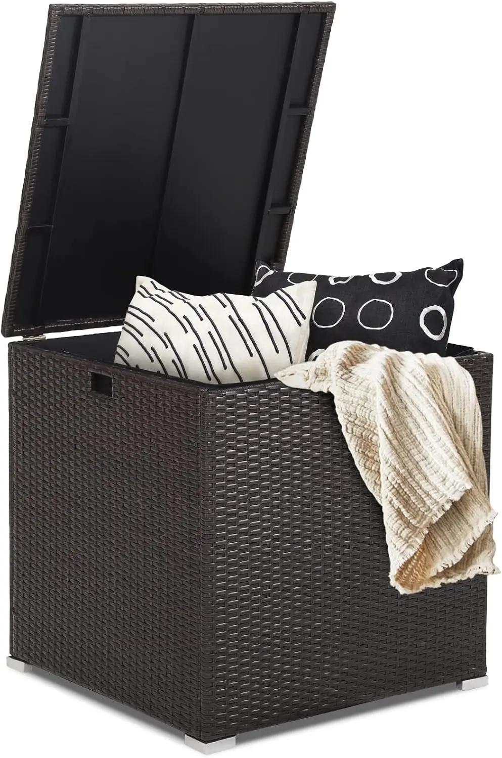 

Outdoor Storage Box 72-Gallon - Outside Wicker Storage Bin With Waterproof Zippered Liner, Gas Strut, Package Delivery Boxes