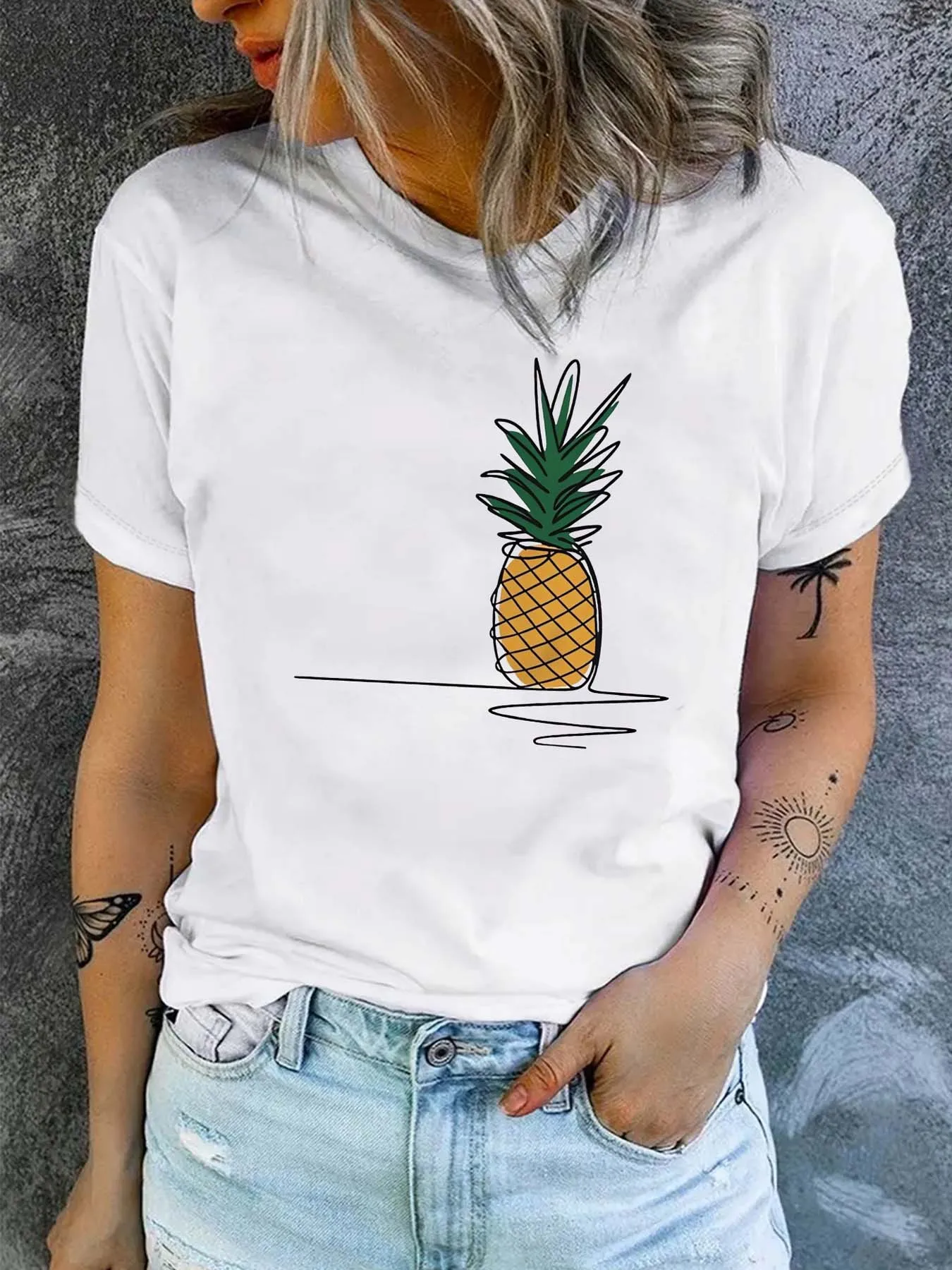 Women'S Fashion Featuring Minimalist Pineapple Line Art Design Perfect for Curvy This Comfy and Chic Top Is Aesthetic Clothe