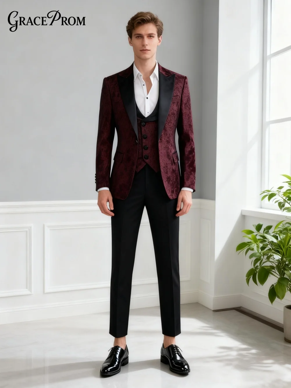 

Luxurious Jacquard Men's Suit Set For Wedding Dress Gentleman Tailored Men's Suit Formal Autumn Winter Suit Jacket Vest Pants