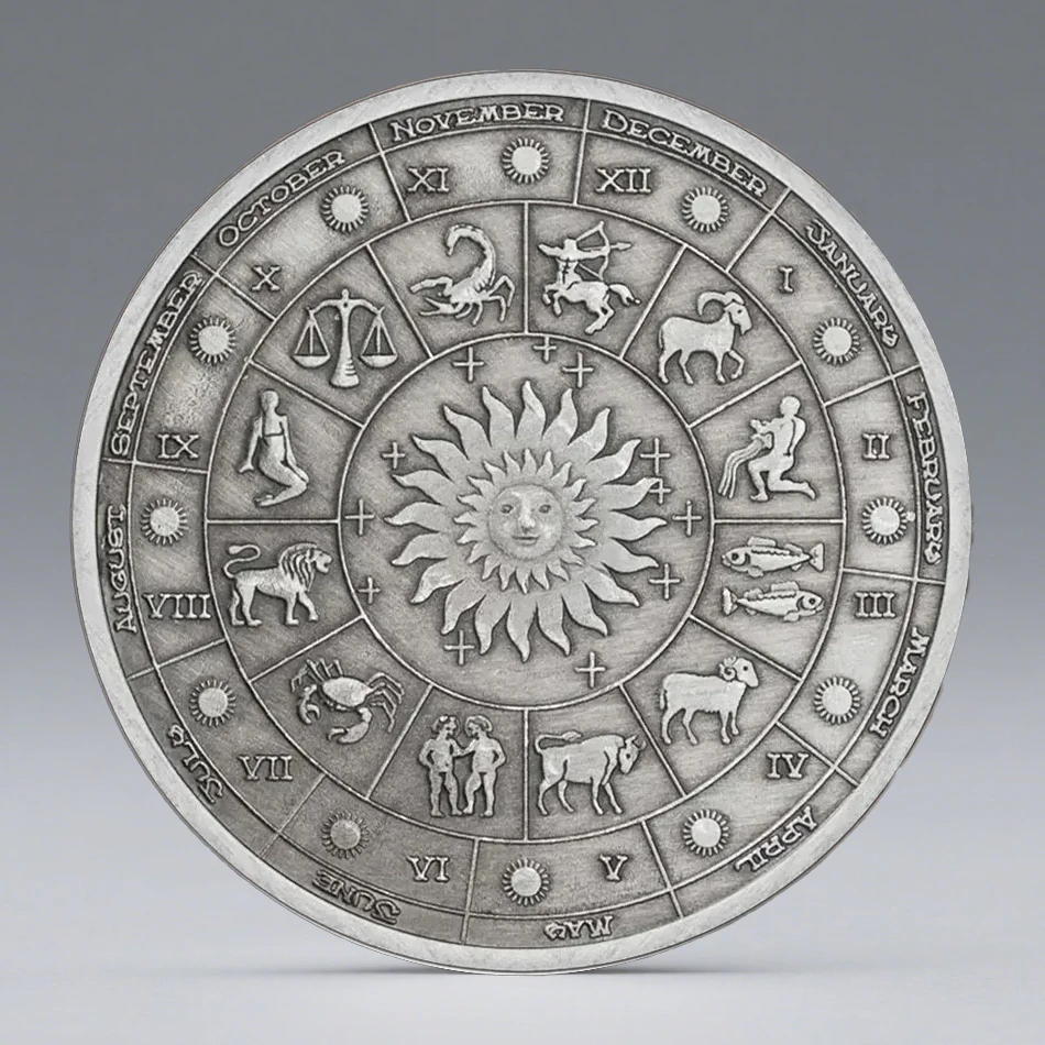 Twelve Constellations Silvery Plated Antique Souvenir Coins Lucky Coin Home Decoration