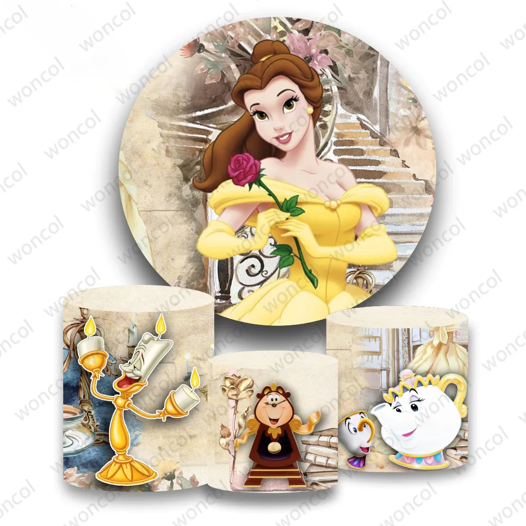 

Beauty And The Beast Round Backdrop Princess Belle Backdrop Beauty And The Beast Cylinder Cover Girls Birthday Backdrop Decor