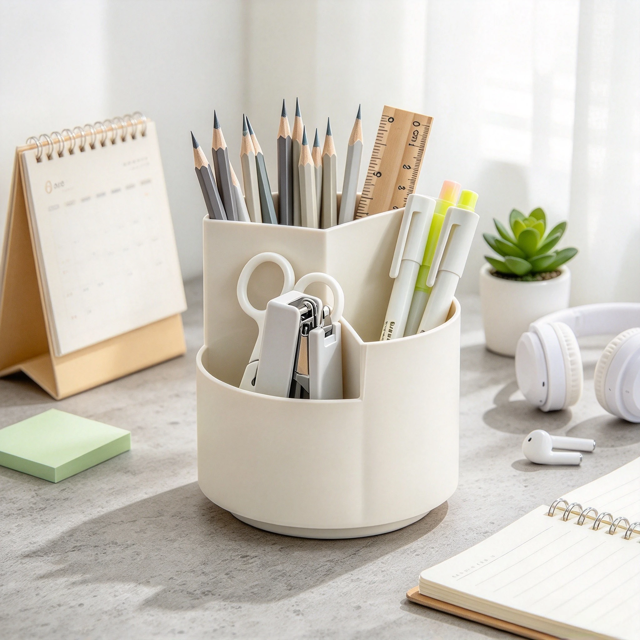 360-Degree Rotating Pen Holder Makeup Brush Holder Pen Bucket Stationery Desktop Minimalist Storage Organizer