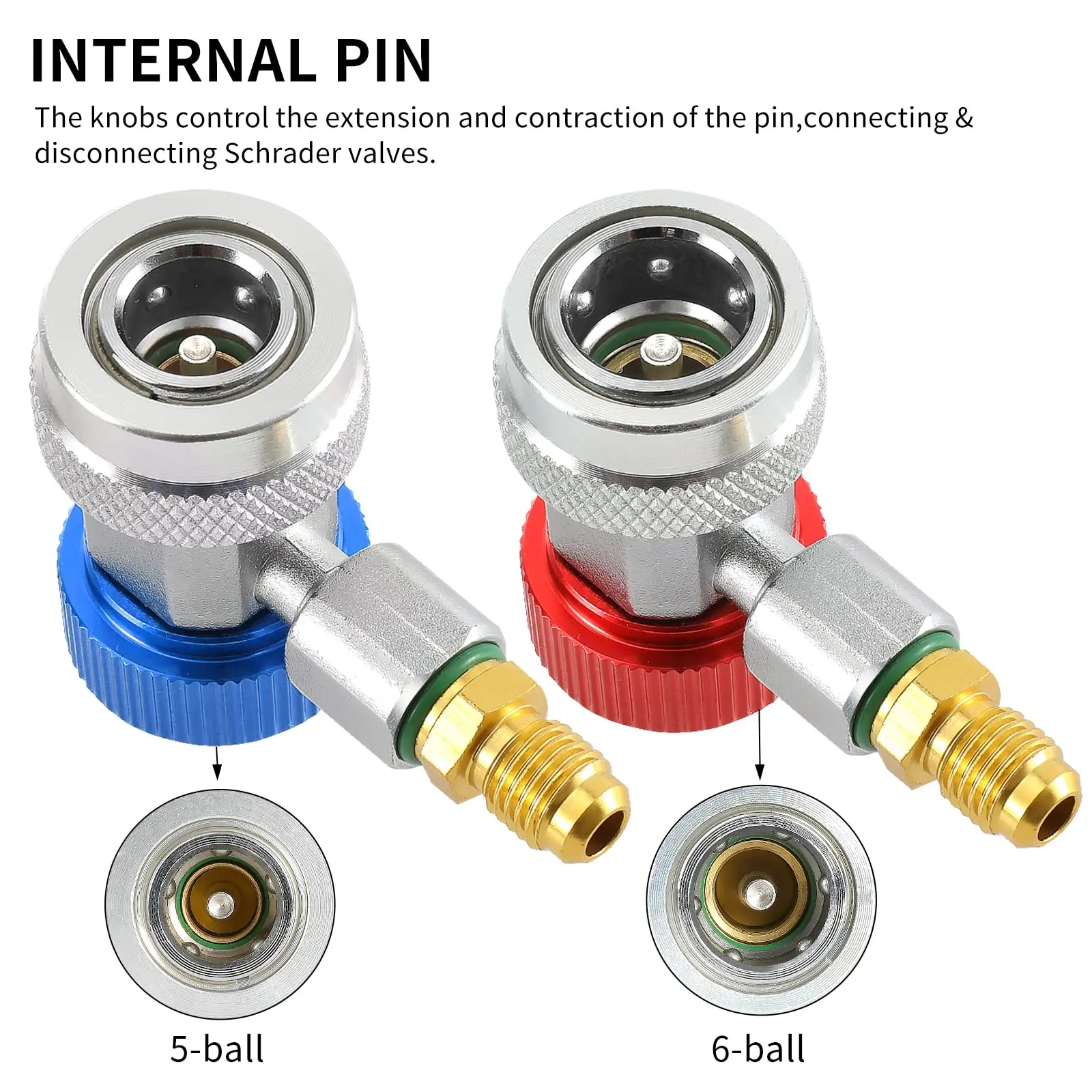 2PCS R134a Refrigerant Adapter, Adjustable R134a Quick Coupler Adapters for AC Recharging Fittings, HP and LP Connectors