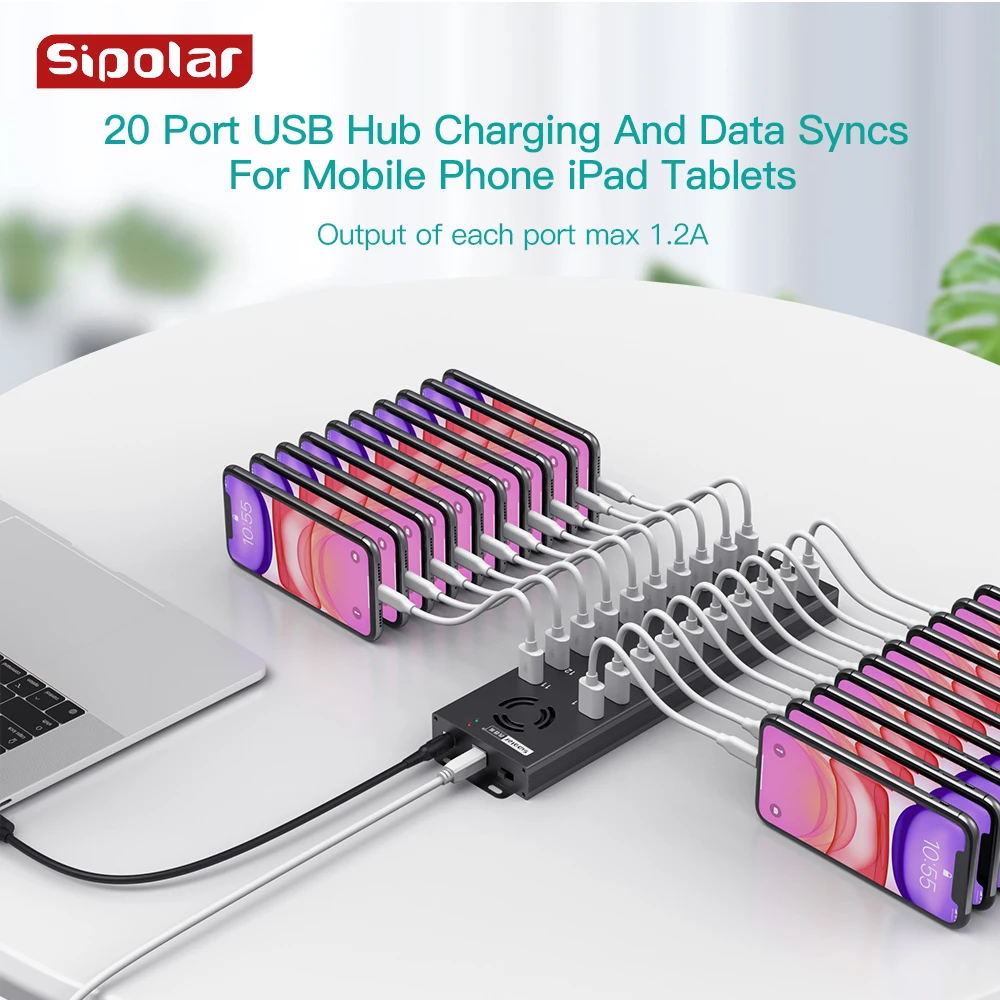 USB 2.0 Hub 120W High Power Docking Station Sipolar A-805P LED Indicators Multi Device Charging Station for Laptop Phone