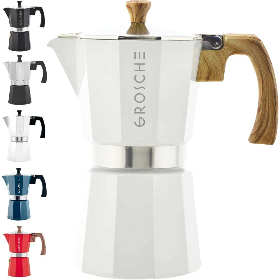 ホワイトミラノ ストーブトップエスプレッソメーカー 家庭用コーヒー醸造用 6カップ容量 ガスまたは電気ストーブでの日常使用に最適 C
