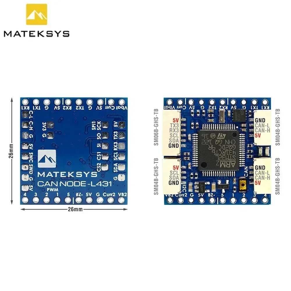 MATEKSYS 2025 Novo CAN-L431 |   Nó AP_Periph e DroneCAN CAN (26x26mm) |   para ArduPilot GNSS, bússola, barômetro e sensor de velocidade do ar