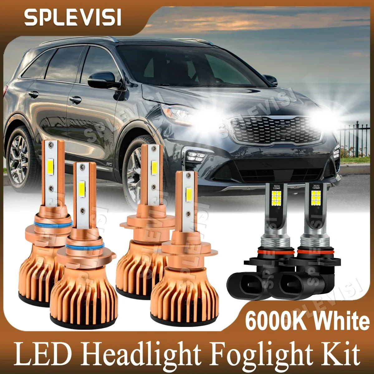 

Car Light Led Headlight High Beam 9005 Low Beam H7 Foglight 9006 Replace For Kia Sorento 2019 2020 12x CSP Chips 6000K White