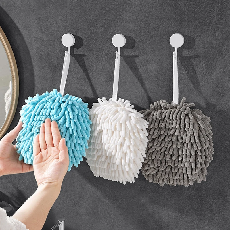 Kitchen Bathroom Chenille Hand Towels Hand Towel Ball with Hanging Loops Quick Dry Soft Absorbent Microfiber Towels Kitchen Tool