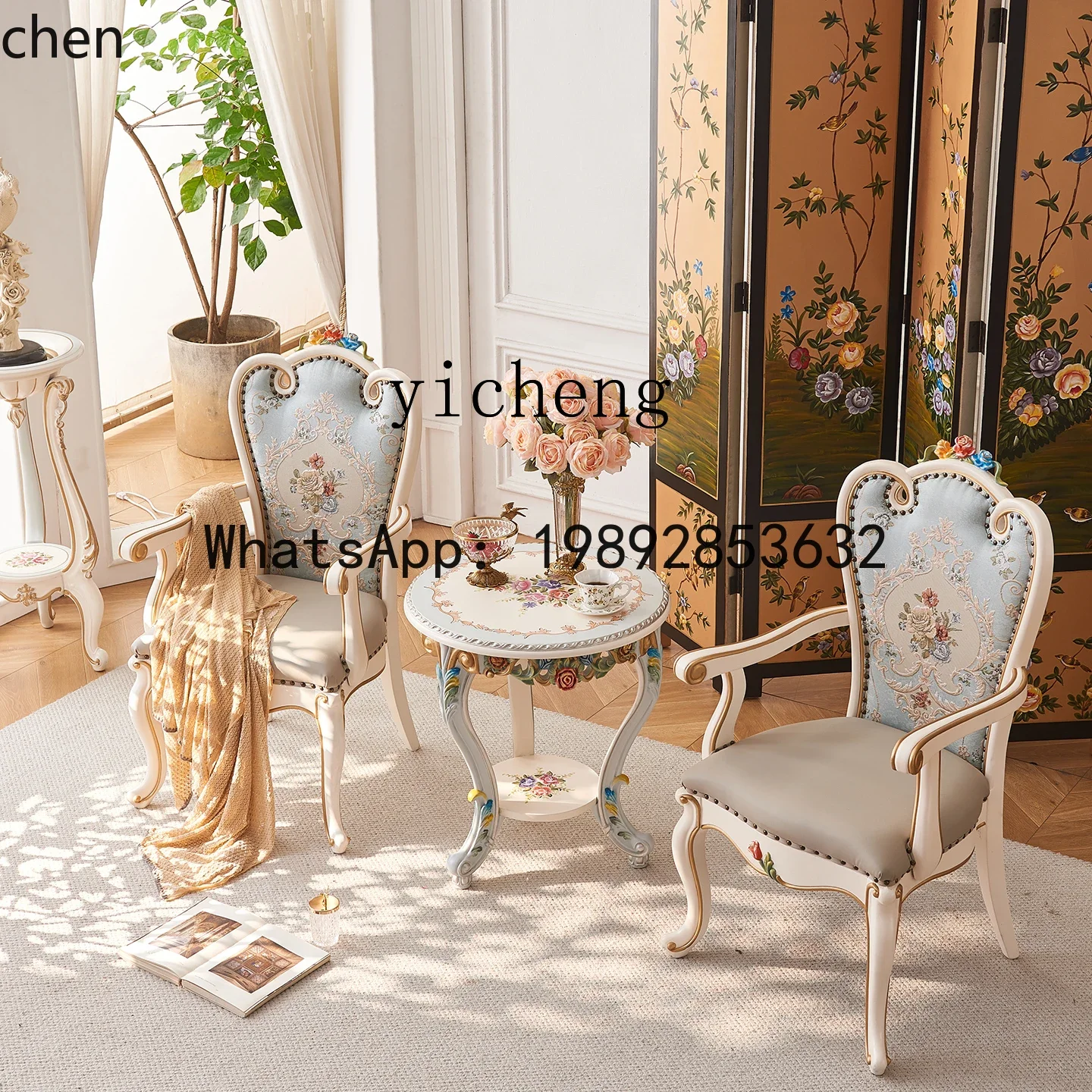 

W8 solid wood hand-painted flower small coffee table bedroom leisure chair corner table