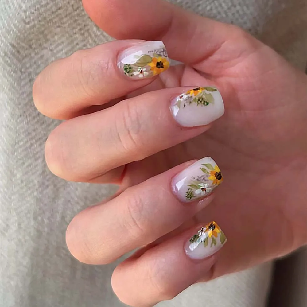 Adesivos estilo ins em relevo de girassol 3D/5D – decalques florais para unhas, telefone, câmera, maquiagem e álbum de recortes