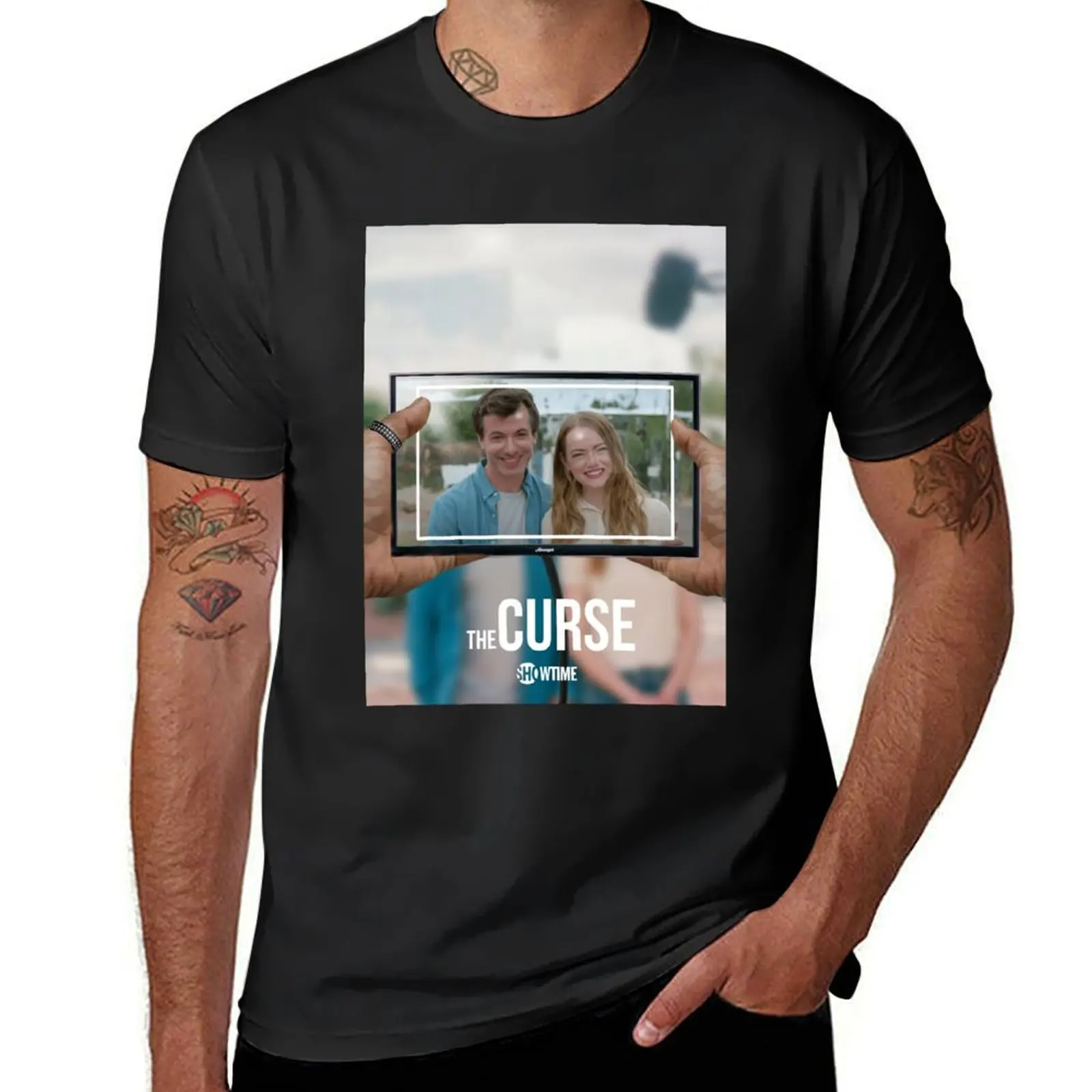 The Curse 2023 Monitor - Emma Stone and Nathan Fielder T-Shirt shirts graphic tees for a boy heavyweight t shirts for men