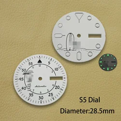 28.5mm Nh36 S Logo Dial Watch White Cartoon Fit NH36 Mechanical Movement Dial Green Luminous Nh35 Dual Calendar Dial