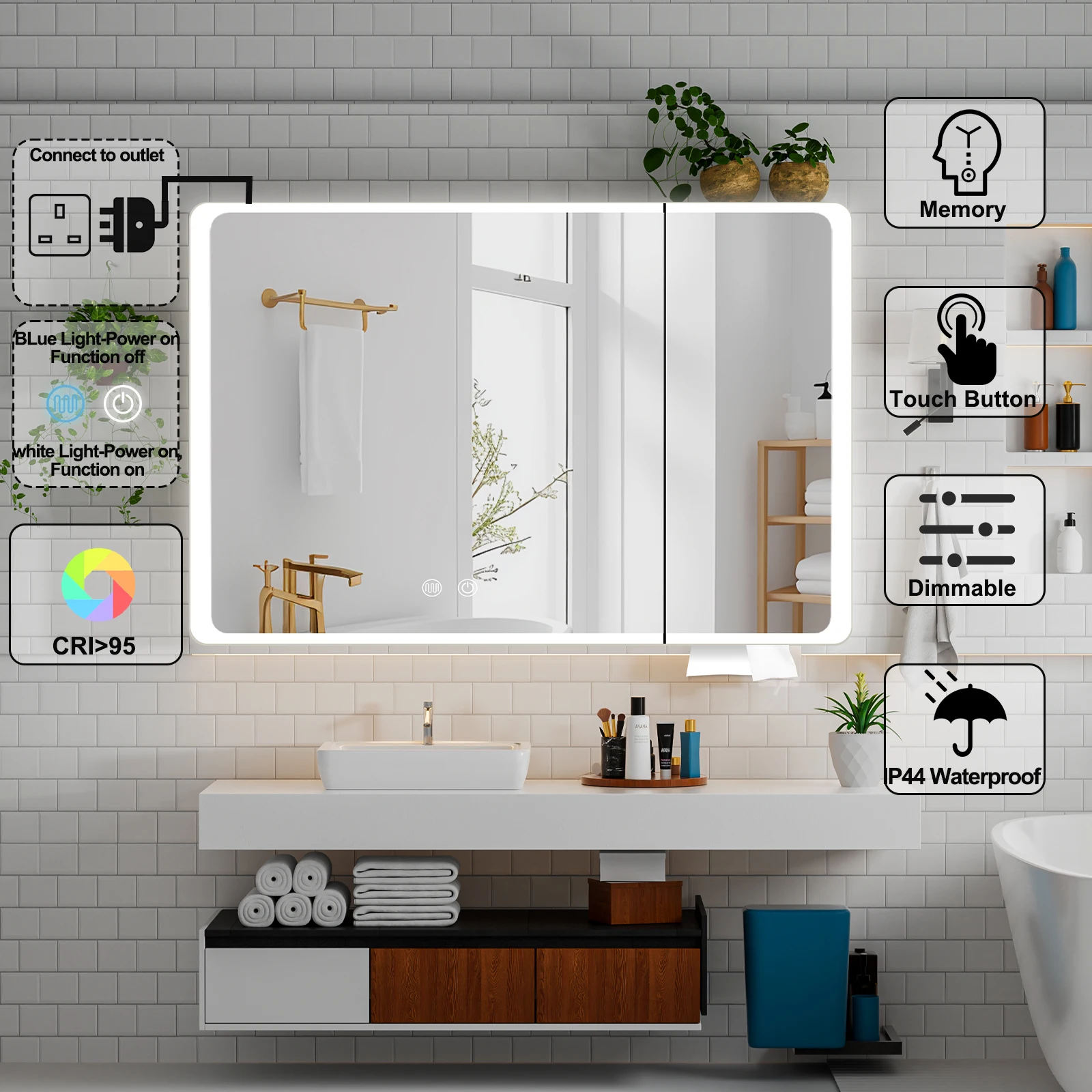 

Умное зеркало в аптечке с подсветкой в ванной комнате и зеркалом Настенный шкаф для ванной комнаты со светодиодной подсветкой