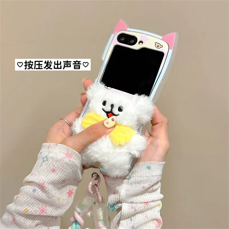 Hond Vriend Pluche Telefoon Stand Case voor Samsung Galaxy Z Flip 6 5 4 3 Beschermende Achterkant voor ZFlip4 ZFlip5 ZFlip6 Case