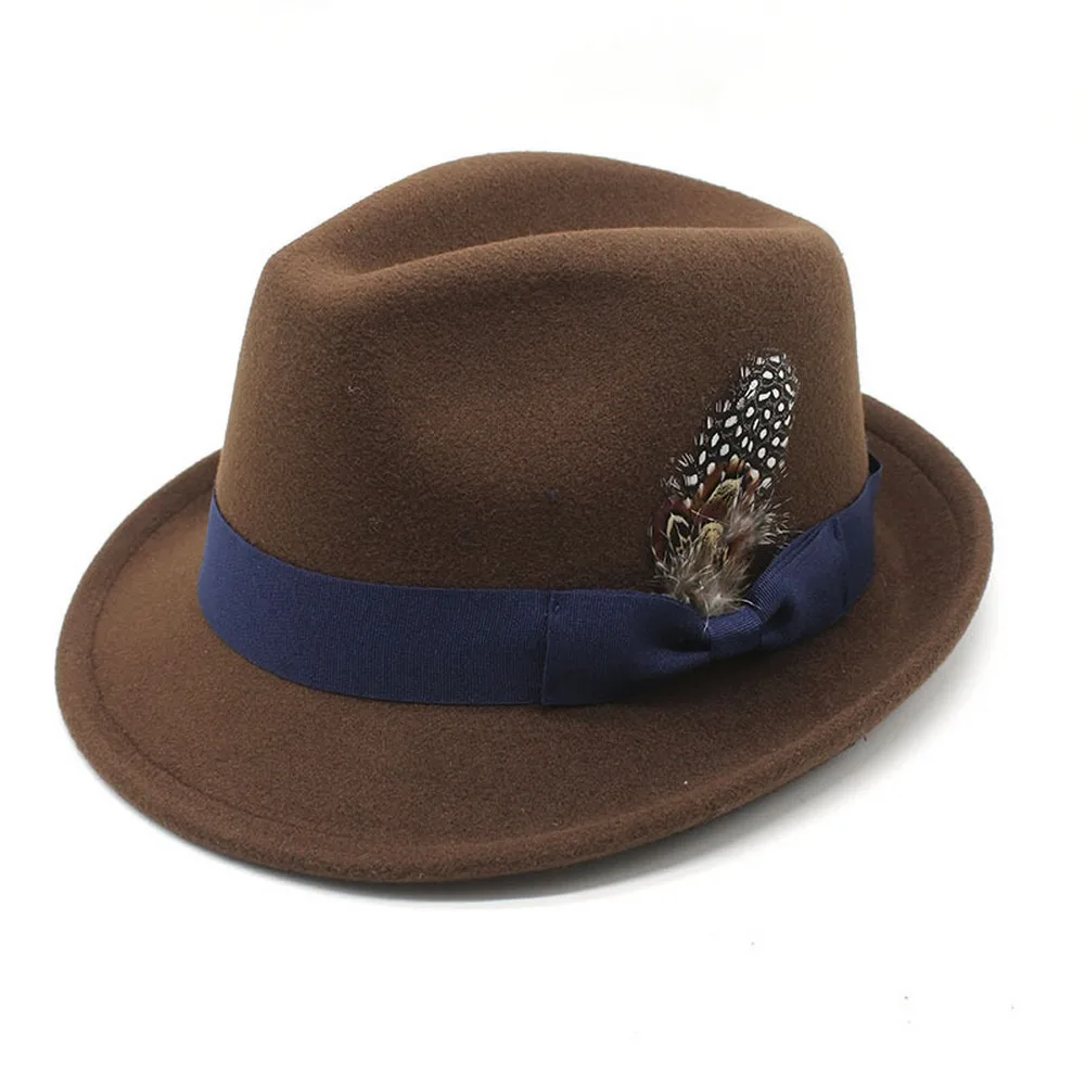 Four Seasons Women And Men Fedoras Caps British Cup Hat Cotton Polyester 57-58cm Small Brim Feather Decoration Luxury Jazz Style