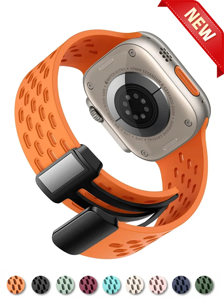 

Magnetic Strap For Apple Watch Ultra 2 Band 44mm 40mm 46m 45mm 41mm 42mm Silicone Correa bracelet iWatch Series 10 9 SE 8 7 6 5
