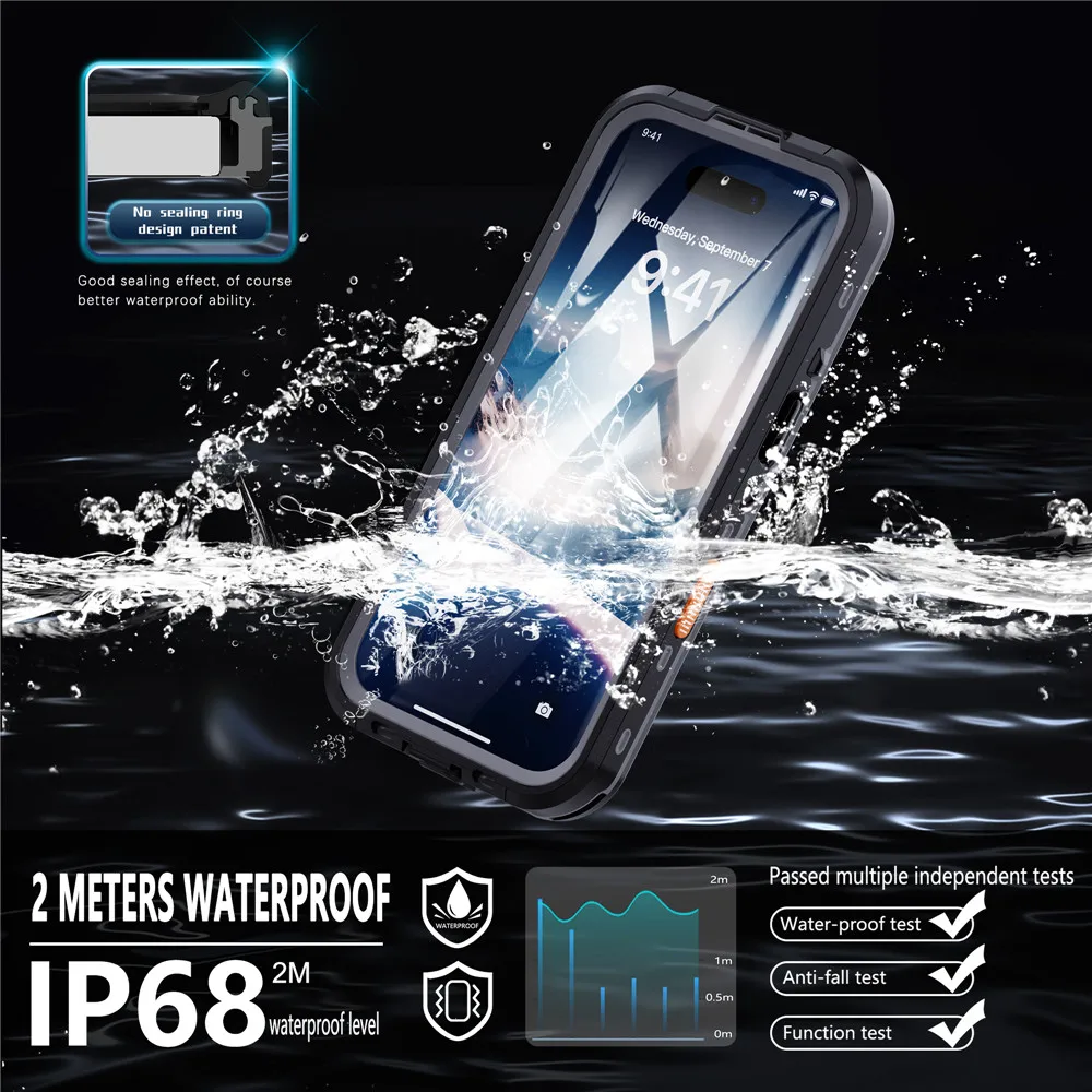 IP68 Full Waterproof Cover For iPhone XS XR 11 12 13 14 15 16 Pro Max Plus Mini Underwater Shockproof Dustproof TPU+PC Case image 2