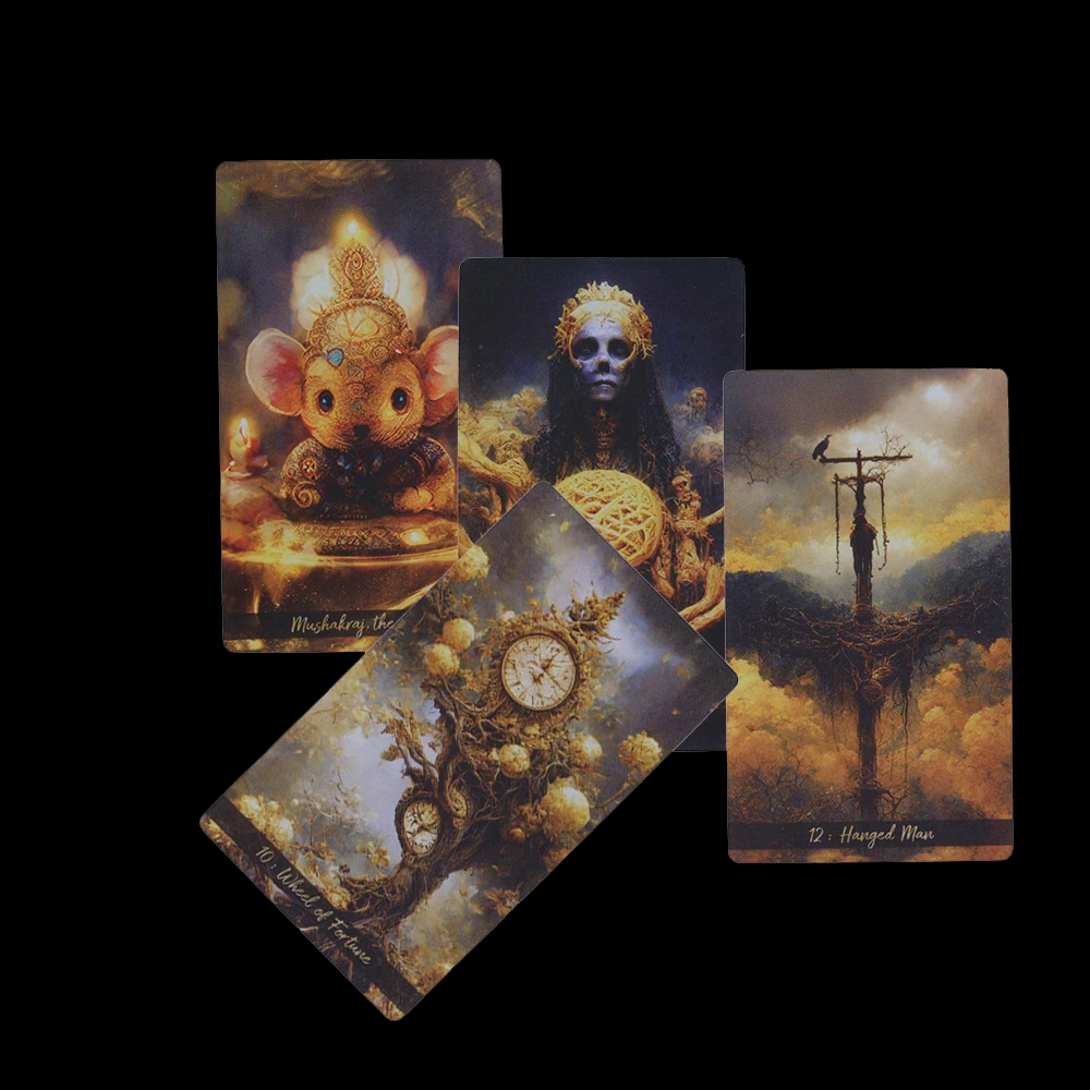 12x7cm Golden Journey Tarot deck pernah datang setiap kartu adalah pekerjaan Seni penuh warna dengan buku panduan ramalan