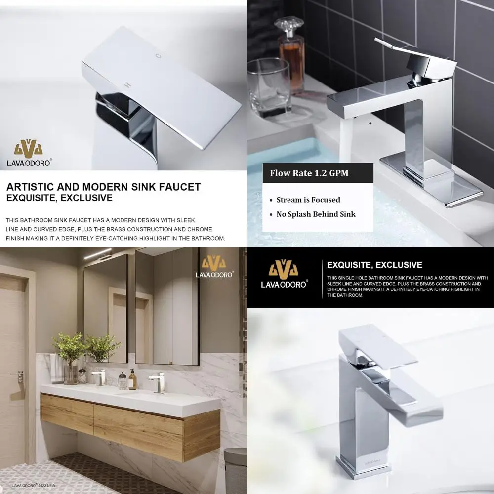 

Single Hole, Single Handle Vanity Sink Faucet with Pop-Up Drain and Deck Plate, Compact Design