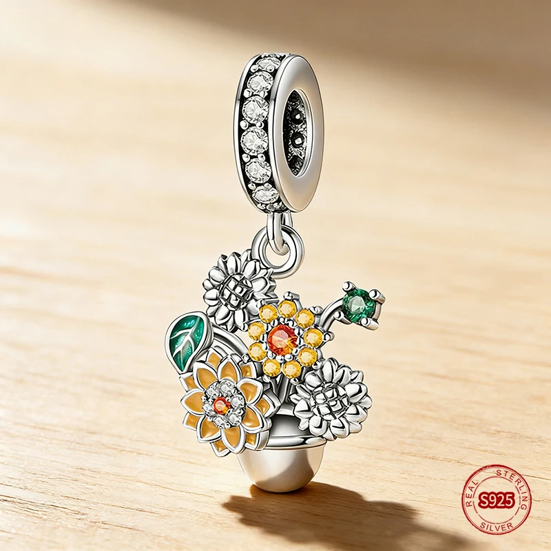 

Ahthen 925 Sterling Silver Beads Sunflower Dangle Charm fit Snake Chain Bracelets or Necklaces Women DIY Jewelry Making