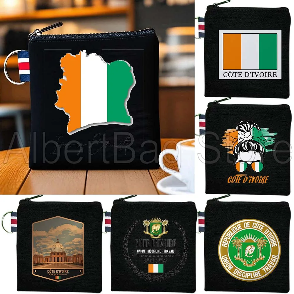 

Ivory Coast Flag Map Ivorian Africa Gifts Canvas Bags Key Coin Purse Small Square Cotton Bag Storage Card Wallets Holders Pouch