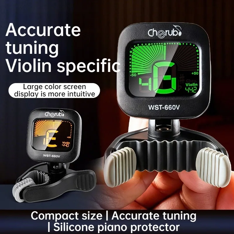 

Компактный точный тюнер для скрипки, профессиональный портативный вращающийся стабильный тюнер с ЖК-дисплеем и креплением-клипсой, аксессуары для музыкальных инструментов