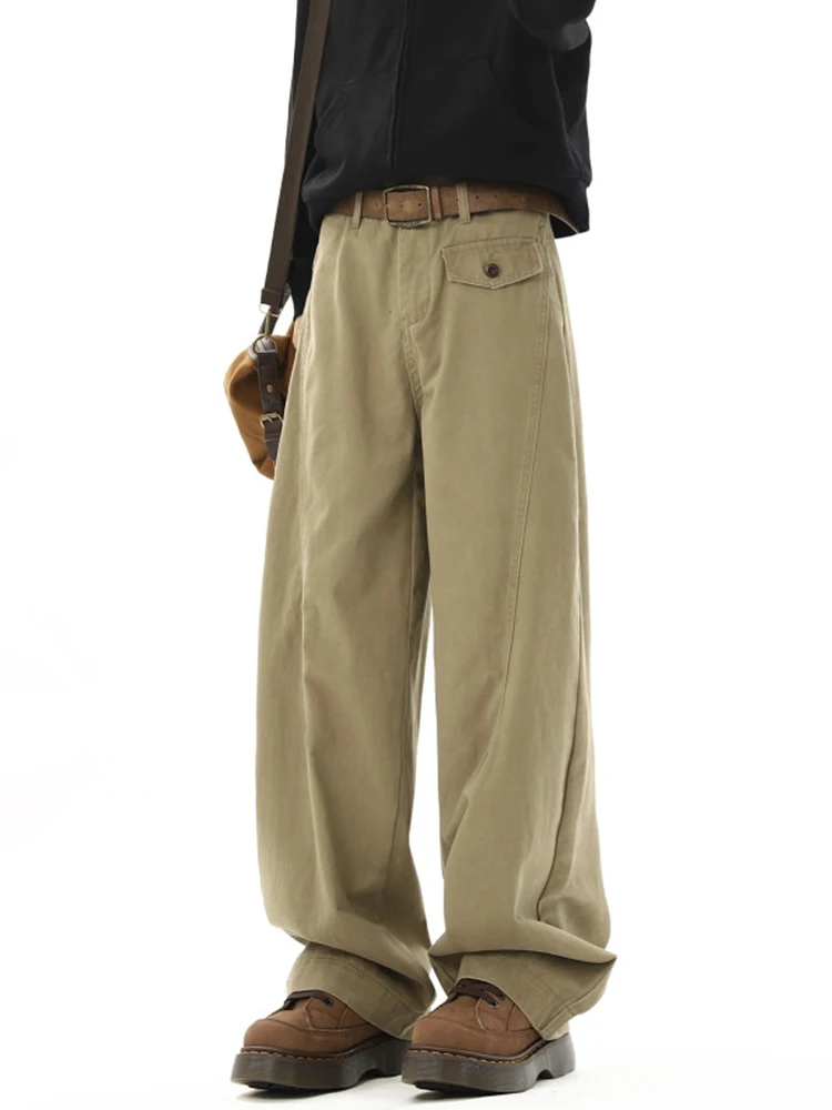 

American Vintage Men's Autumn Winter Work Pants Loose Straight Leg Bell Bot Trendy Brand Floor Length Trousers