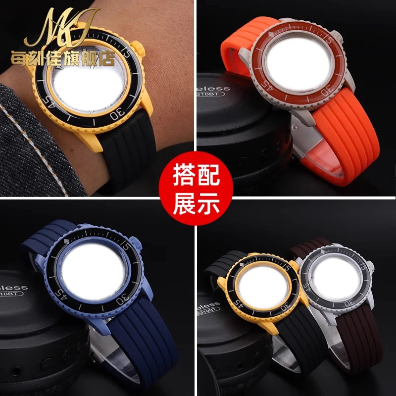 Correa de reloj de goma de silicona para Swatch X Blancpain bioceramic Scuba Fifty Fathoms 22mm azul negro rojo marrón naranja correa de reloj para hombre