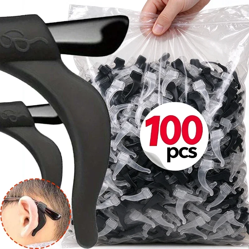 2/100pcs Silicone Clear Antiskid Glasses Anti-slip Ear Hooks Earbuds Frame Sleeve Fasteners Anti-fall Eyewear Holders